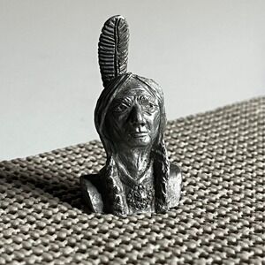 Vintage 1981 Spoontiques Pewter Native American Indian Chief Bust Figurine S735